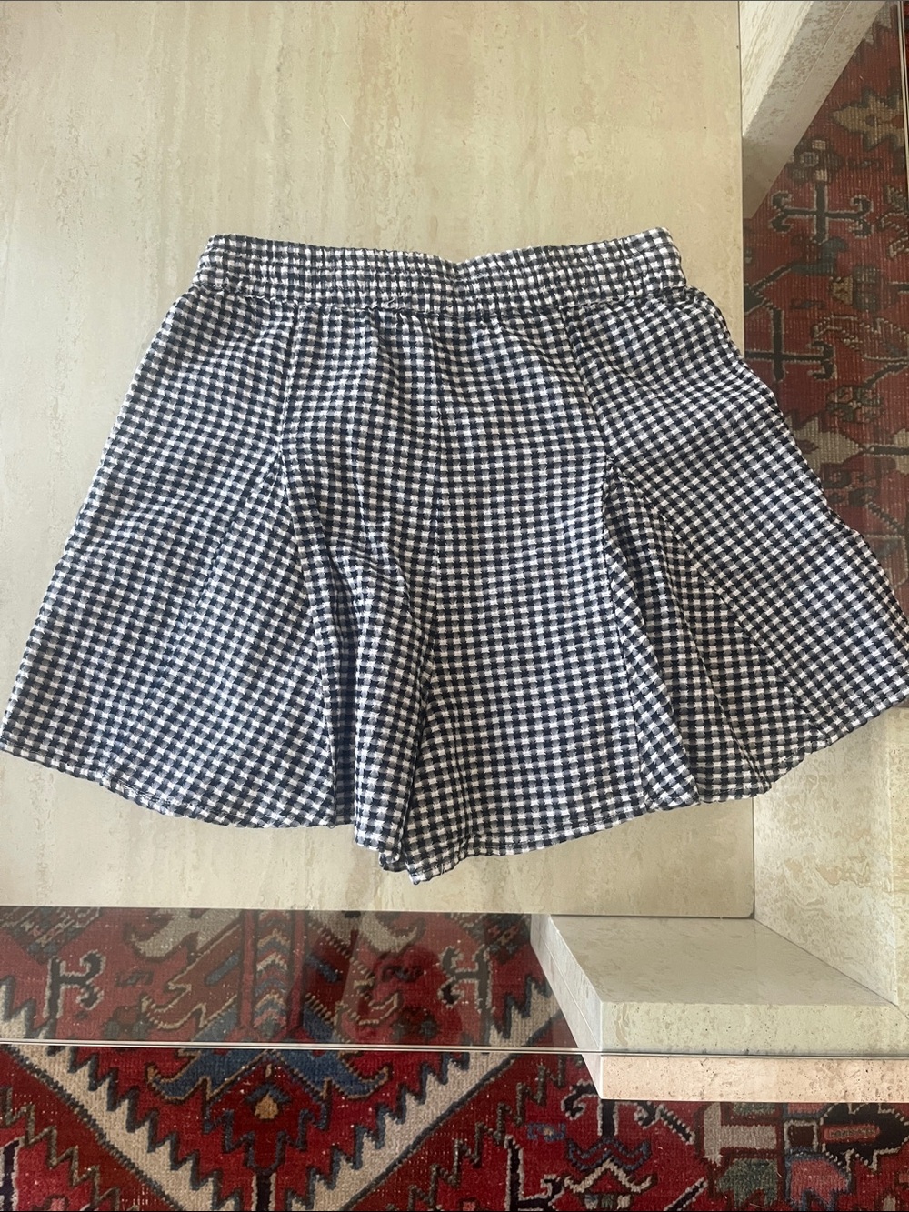 Zara Gingham Drawstring Flared Skort - Navy & White - Picture 3 of 5